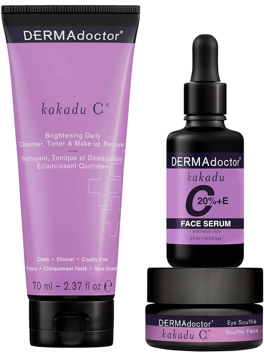 Kakadu C Vitamin C Brightening Kit: Daily Cleanser 70ml + 20% Vitamin C Serum 15ml + Eye Souffle 15ml 3pcs