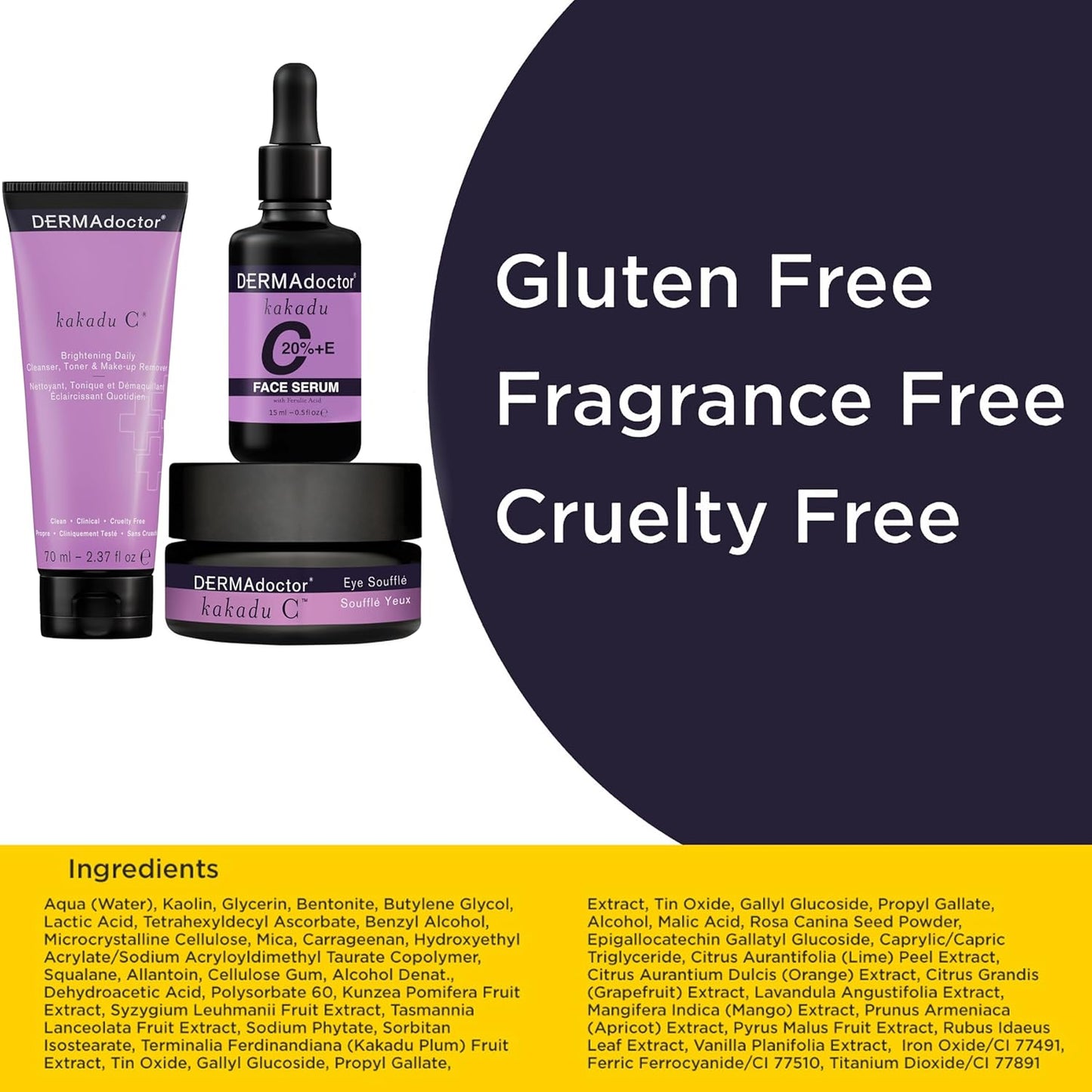 Kakadu C Vitamin C Brightening Kit: Daily Cleanser 70ml + 20% Vitamin C Serum 15ml + Eye Souffle 15ml 3pcs
